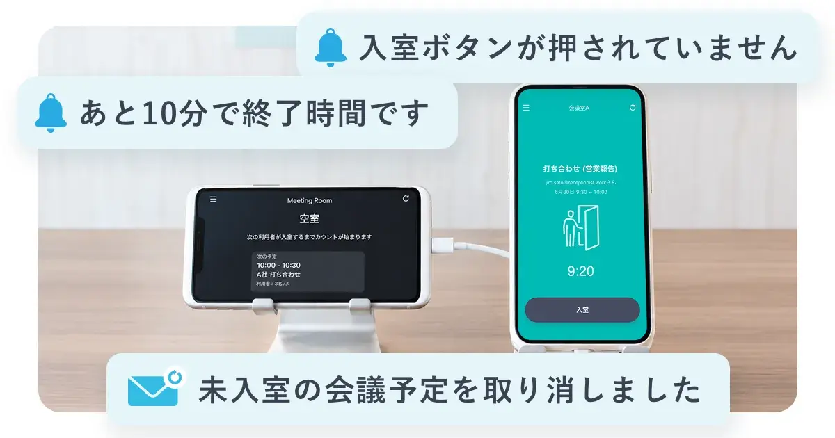 入室忘れ・終了時間のアラートと空予約の自動キャンセル通知